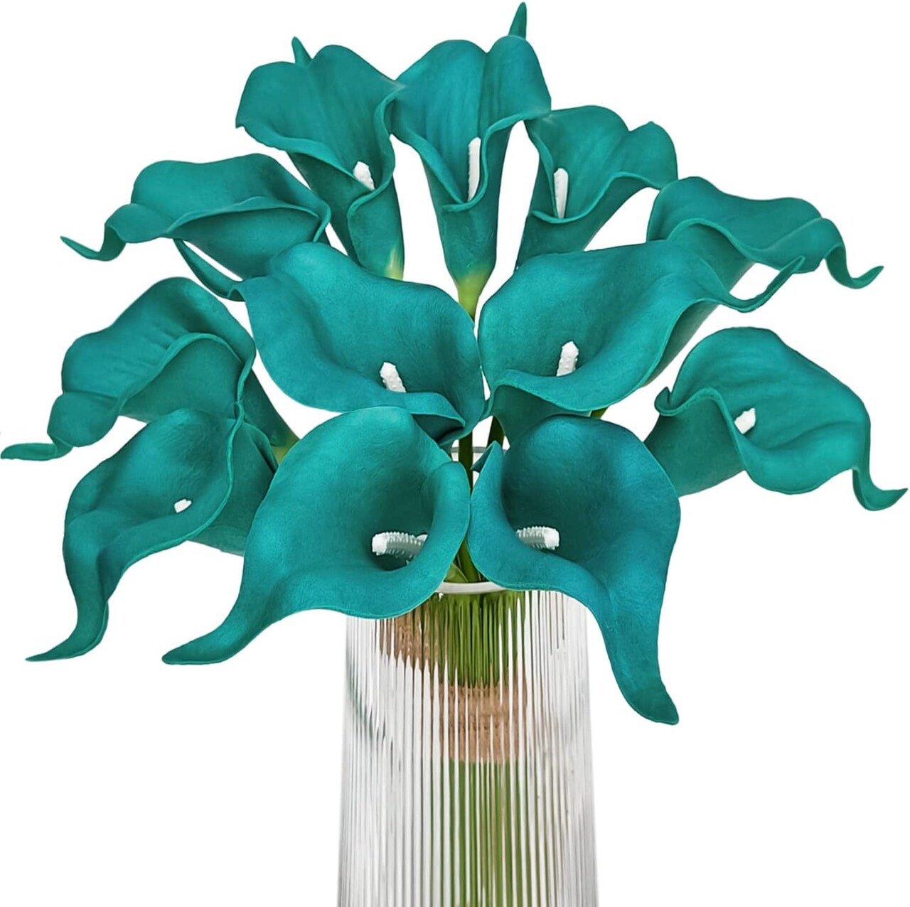 12Pcs Artificial Calla Lily Teal Flowers – Faux Klein Blue Calla Lilies Summer Bouquets for Home Decoration